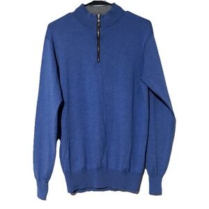 Peter Millar Silk Merino Wool Pullover 1/4 Zip Sweater Mens Sz M Crown Soft Blue